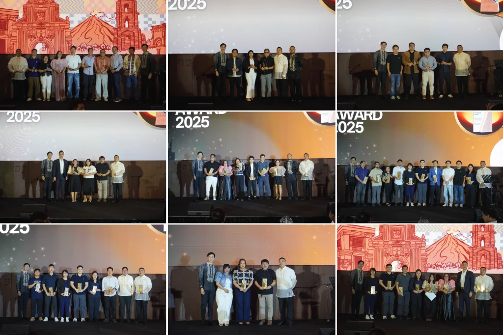A compilation of various award recipients and brand representatives posing on stage during the GGDI 2025 recognition ceremony.